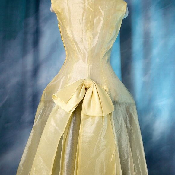 Vintage Pale Yellow 50's Party Dress with Slip - Picture 5 of 14